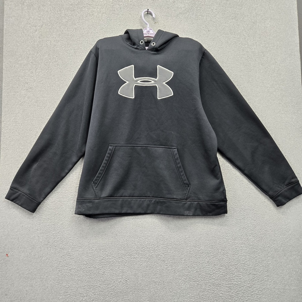 Under Armour Men Hoodie XL Black Embroidered Big Logo Activewear Loose